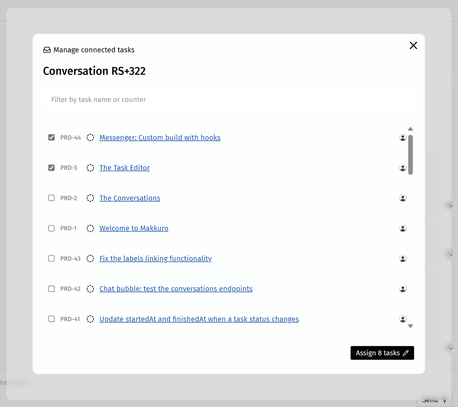 The interface of connecting a conversation to tasks